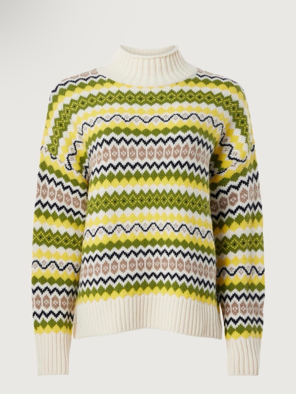 Holkham Fair Isle Turtleneck Sweater - Cream & Green
